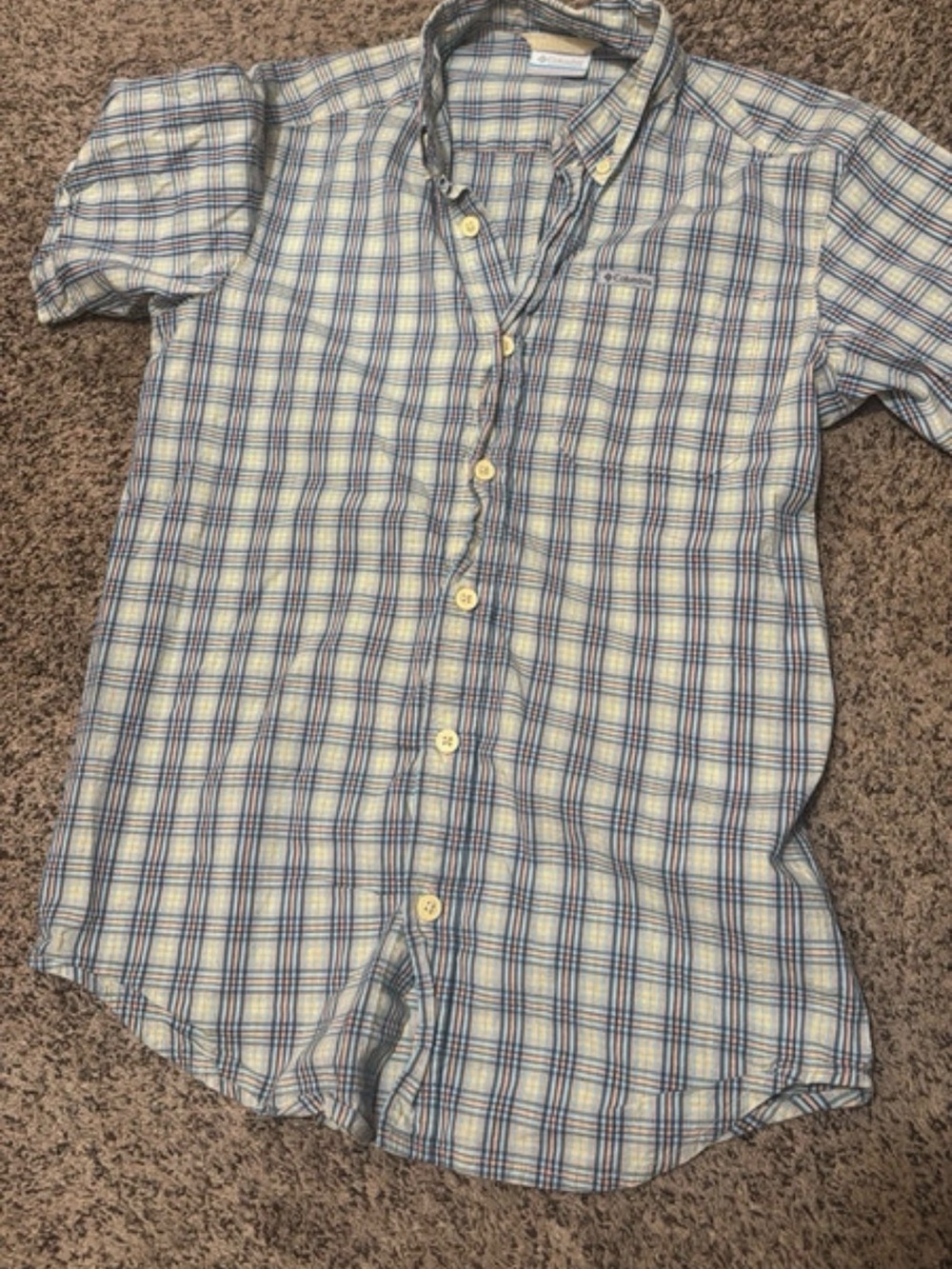 Columbia Men's Short-Sleeve Plaid Button-Down Shirt - Light Blue & White